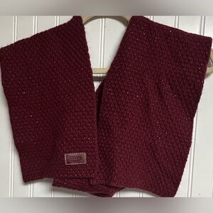 Coach Cashmere Wool Rabbit Hair Blend Textured Knit Scarf Berry Burgundy 9” X 67